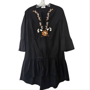 Kate by Laltramoda 100% cotton black embroidered asymmetrical tunic dress size M
